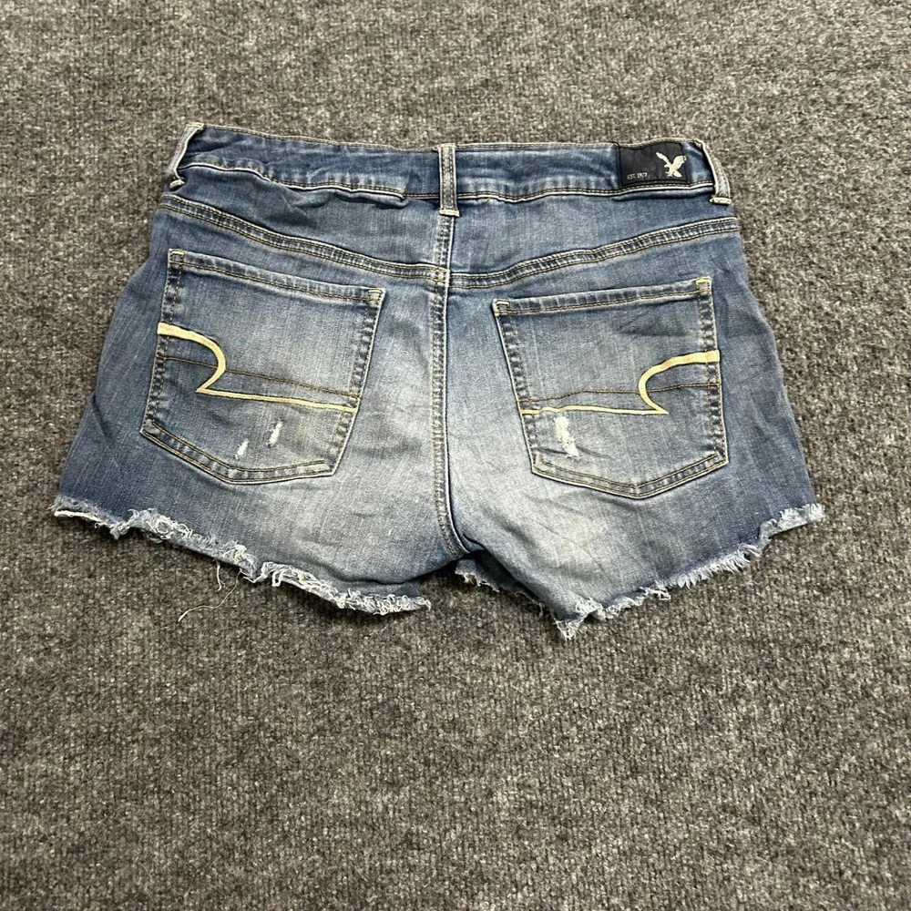 American Eagle Shorts Womens Size 10 Blue Viscose Blend Distressed Raw Hem Denim
